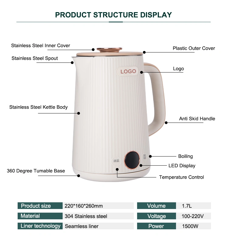 New Product LED Temperature Control Electric Kettle with Large Capacity Electric Kettle